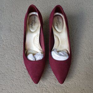 Dexflex Comfort Jeanne Kitten Heels Pump Pointed Toe Wine Burgundy Maroon Size 7